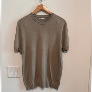 Zara Women’s Plain Knit Short Sleeve Top in Tan Sz L